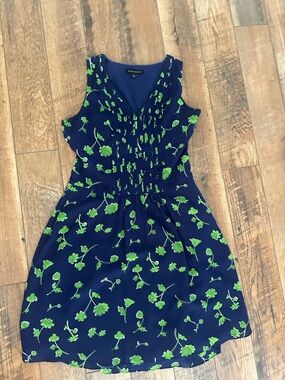 Banana Republic Navy Dress with Green Floral Print